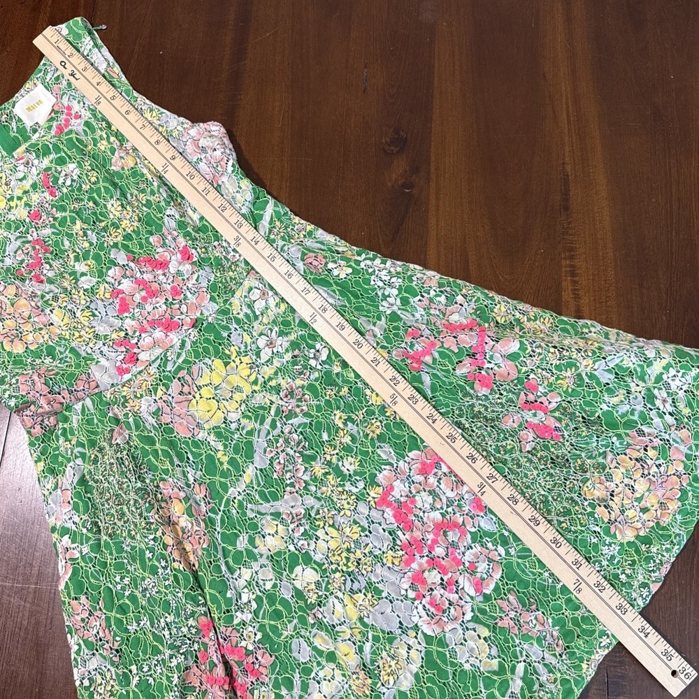 Maeve Anthropologie Womens Fit Flare Dress Size 6 Green Lace Sequin Garden Party - Picture 10 of 10